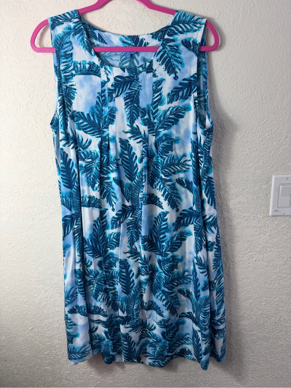 Blue Ginger Sleeveless Tropical Leaf Dress Vintage Tie-Dye Effect Sz L